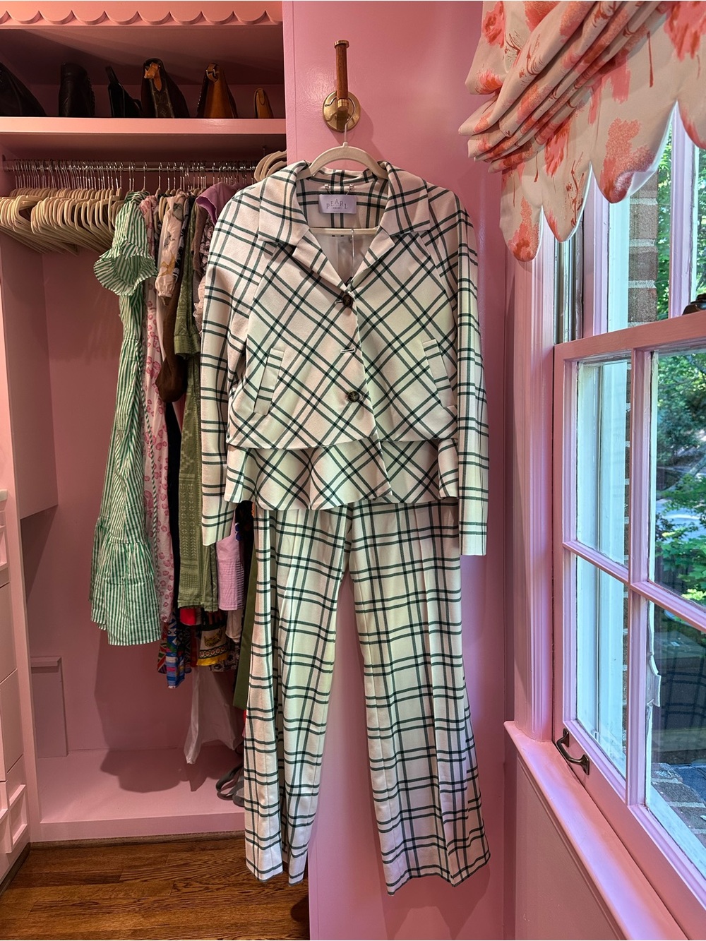 Cream & Green Plaid Two-Piece Set